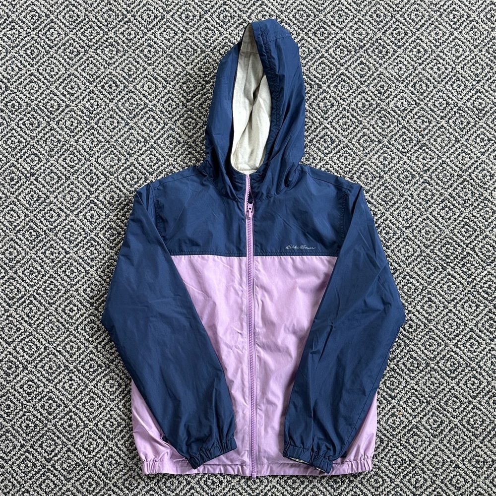 Eddie Bauer Windy Ridge Colorblock Reversible Navy and Lavender Hooded Jacket